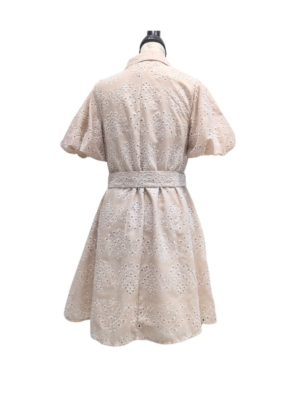 Sam Edelman Eyelet Puff Sleeve Shirt Dress Natural Size 4 NWT Belted - Picture 4 of 11